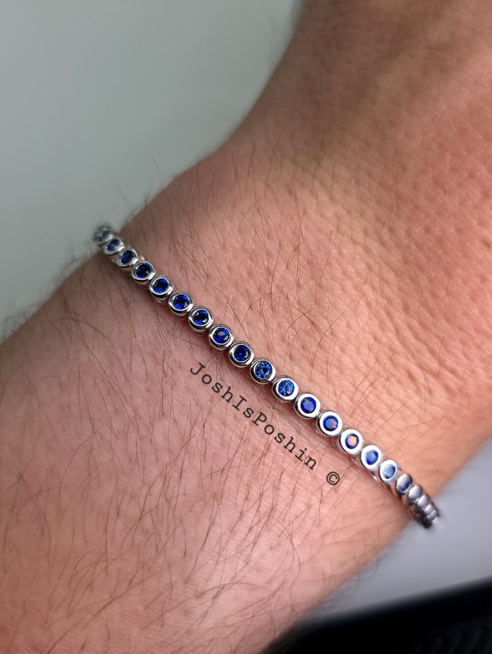 2MM Blue Sapphire 2.12ctw bezel set tennis bracelet In sterling silver